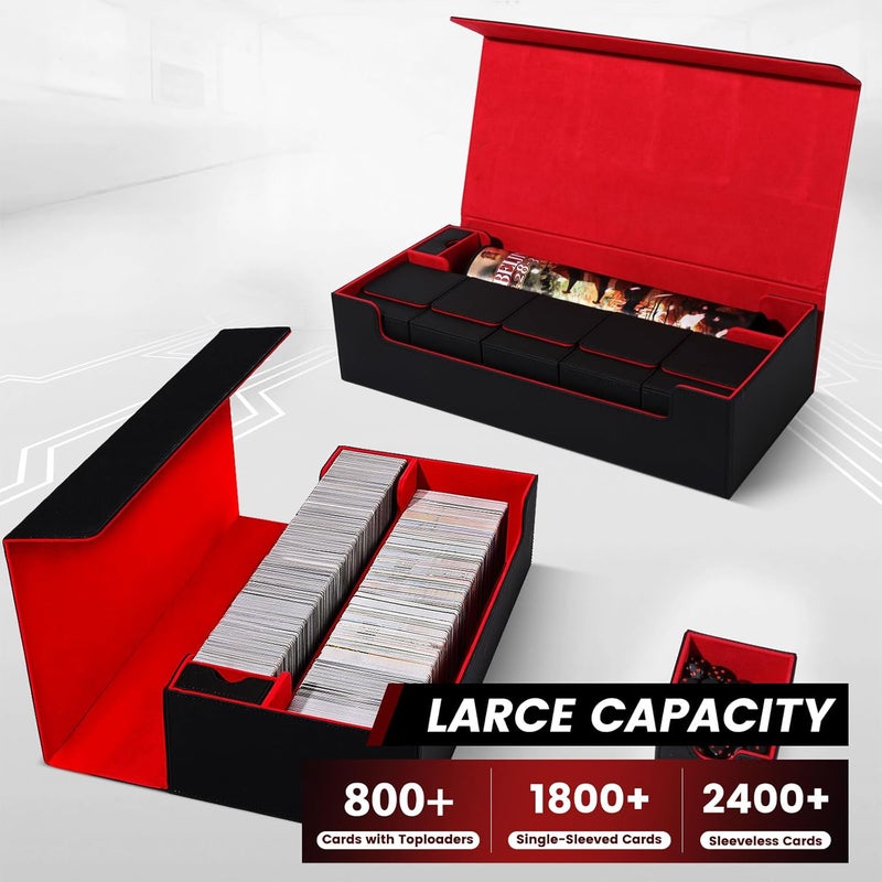 Scimi Premium Trading Card Storage Case TCG Deck Box Holds 1800+ Sleeved Cards for MTG, YuGiOh, Uno, Sport with Strong Magnet Closure (Black & Red) - Image 4